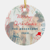 Quirky Colorful Christmas Doodle Photo Overlay Keramik Ornament (Vorne)
