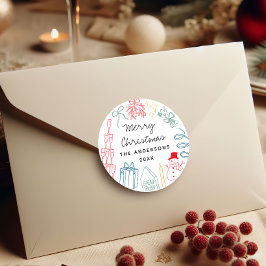 Quirky Colorful Christmas Hand drawn Doodle  Runder Aufkleber