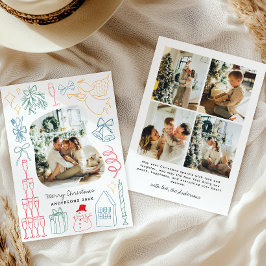 Quirky Colorful Christmas Photo Hand drawn Doodle Feiertagskarte