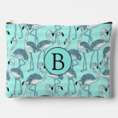 Quirky Cool Striped Blue Flamingo Muster Monogram Zubehörtasche (Vorderseite)