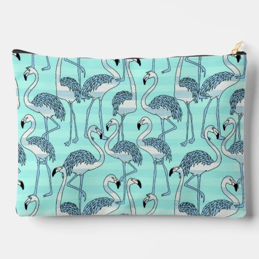 Quirky Cool Striped Blue Flamingo Muster Monogram Zubehörtasche (Rückseite)