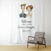 Quirky Couple Wedding Background Wasserfarbenbrill Wandteppich (Beispiel)