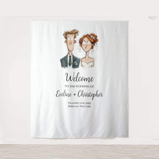 Quirky Couple Wedding Background Wasserfarbenbrill Wandteppich (Vorderseite)
