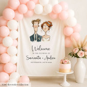 Quirky Couple Wedding Background Wasserfarbenbrill Wandteppich