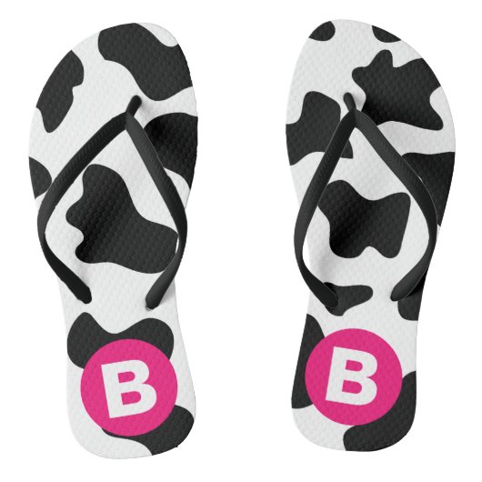 Quirky Cow Patch Pattern Pink Monogram Badesandalen (Fußbett)
