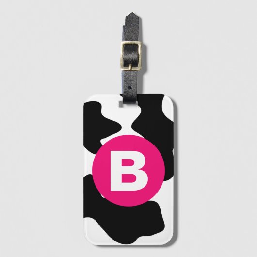 Quirky Cow Patch Pattern Pink Monogram Gepäckanhänger (Vorderseite Vertikal)