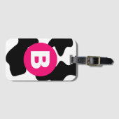 Quirky Cow Patch Pattern Pink Monogram Gepäckanhänger (Vorderseite (Horizontal))