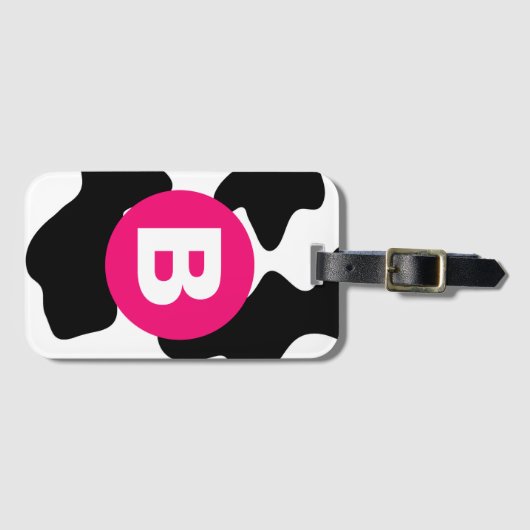 Quirky Cow Patch Pattern Pink Monogram Gepäckanhänger (Vorderseite (Horizontal))