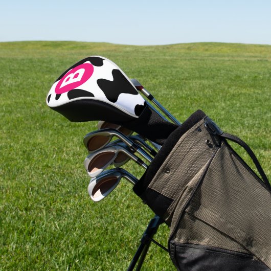 Quirky Cow Patch Pattern Pink Monogram Golf Headcover (In SItu)