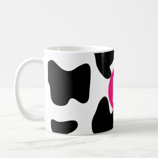 Quirky Cow Patch Pattern Pink Monogram Kaffeetasse (Links)