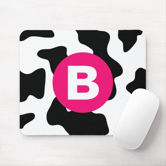 Quirky Cow Patch Pattern Pink Monogram Mousepad (Mit Mouse)