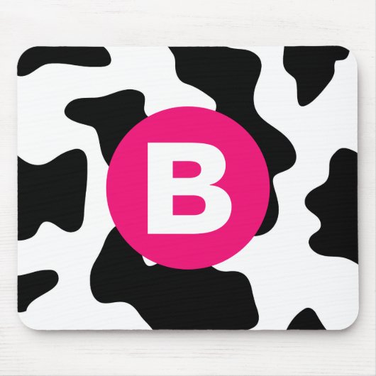 Quirky Cow Patch Pattern Pink Monogram Mousepad (Vorne)