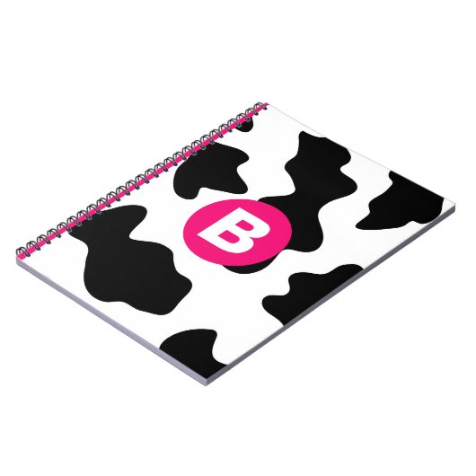 Quirky Cow Patch Pattern Pink Monogram Notizblock (Linke Seite)