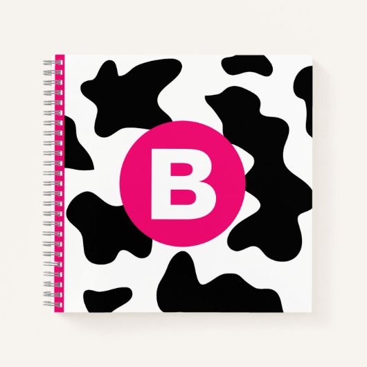 Quirky Cow Patch Pattern Pink Monogram Notizblock (Vorderseite)