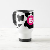 Quirky Cow Patch Pattern Pink Monogram Reisebecher (Vorderseite Links)