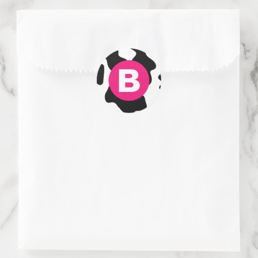 Quirky Cow Patch Pattern Pink Monogram Runder Aufkleber (Tasche)