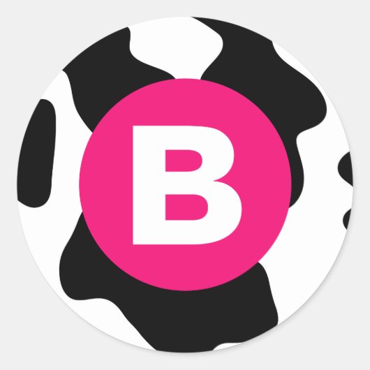 Quirky Cow Patch Pattern Pink Monogram Runder Aufkleber (Vorderseite)