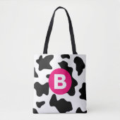 Quirky Cow Patch Pattern Pink Monogram Tasche (Vorderseite)