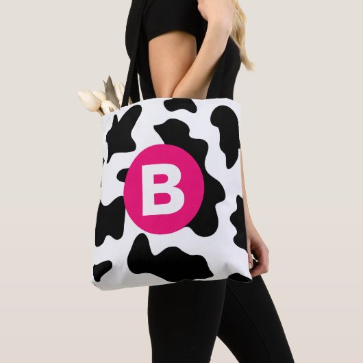 Quirky Cow Patch Pattern Pink Monogram Tasche (Von Nahem)