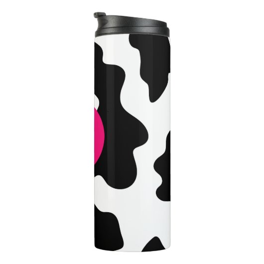 Quirky Cow Patch Pattern Pink Monogram Thermosbecher (Nach rechts gedreht)