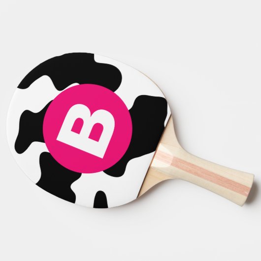 Quirky Cow Patch Pattern Pink Monogram Tischtennis Schläger (Seitenansicht)