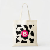 Quirky Cow Patch Pattern Pink Monogram Tragetasche (Vorne)