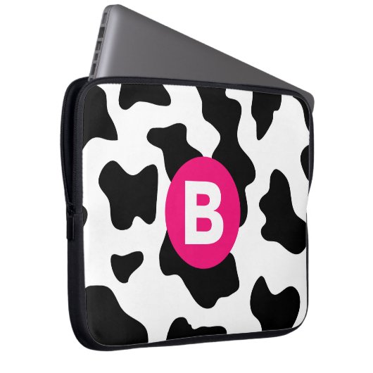 Quirky Cow Patchmuster Pink Monogram Laptopschutzhülle (Vorne Rechts)