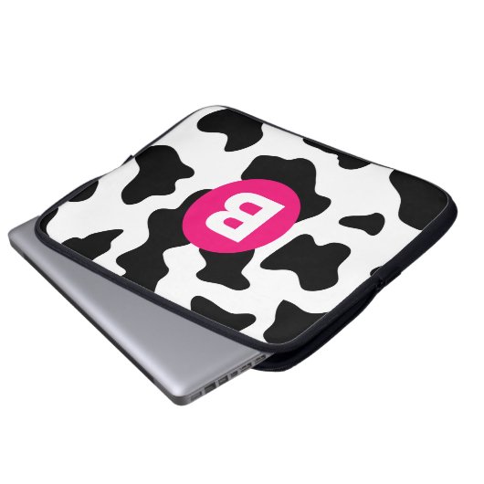 Quirky Cow Patchmuster Pink Monogram Laptopschutzhülle (Vorne Knopf)