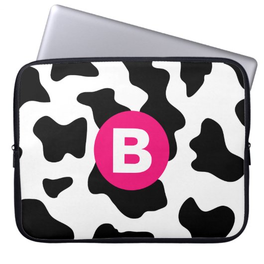 Quirky Cow Patchmuster Pink Monogram Laptopschutzhülle (Vorderseite)
