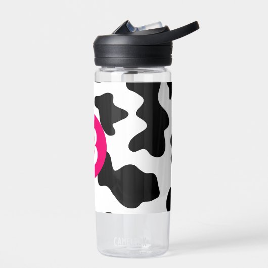 Quirky Cow Patchmuster Pink Monogram Trinkflasche (Links)