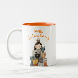 Quirky Crazy Cat Lady mit Namen Funny Zweifarbige Tasse