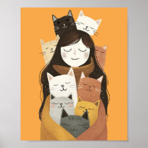Quirky Crazy Cat Lady mit Niedlichen Katzen Gelb