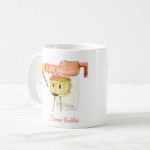 Quirky Creme brûlée Dessert Cartoon Sonniges Wette Kaffeetasse (Vorderseite Links)
