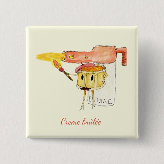 Quirky Creme Brulee Dessert Funny Cartoon Spaß Button (Vorderseite)