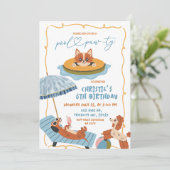 Quirky Dog Pool Paw-ty Geburtstag Einladung (Stehend Vorderseite)