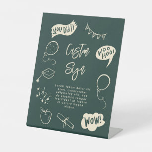 Quirky Doodle Graduation Party Green Custom Sockelschild