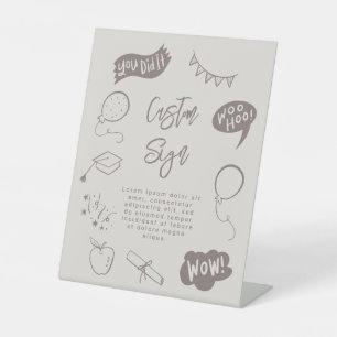 Quirky Doodle Graduation Party Sandy Beige Custom Sockelschild
