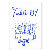 Quirky Doodle Hand Drawn Blue Tischnummer (Vorderseite)