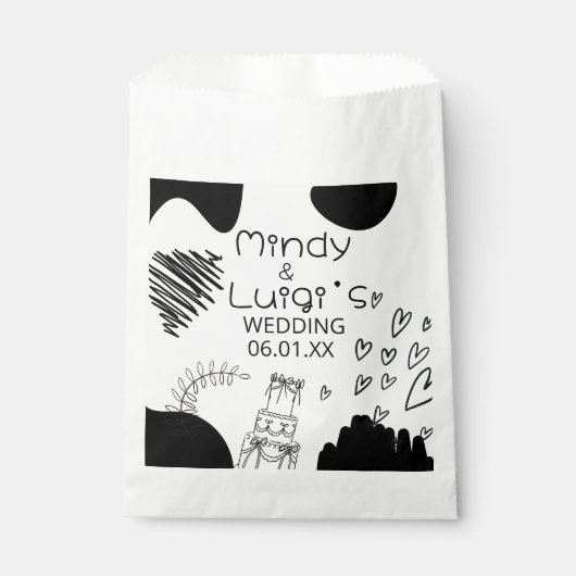Quirky Doodle Shapes Script Wedding Geschenktütchen (Vorderseite)