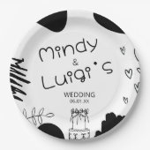Quirky Doodle Shapes Script Wedding Pappteller (Vorderseite)