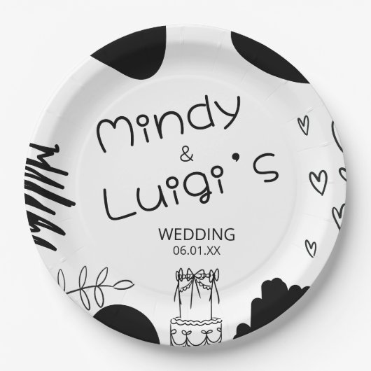 Quirky Doodle Shapes Script Wedding Pappteller (Vorderseite)