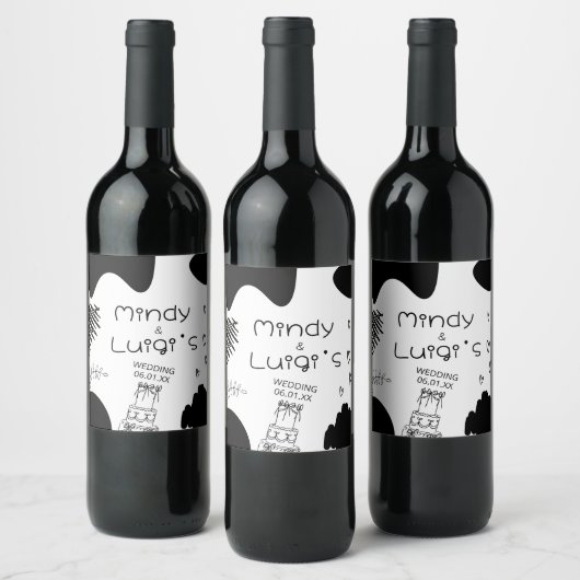 Quirky Doodle Shapes Script Wedding Weinetikett (Flaschen)