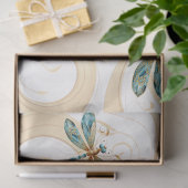 Quirky Dragonfly Muster in Aqua und Gold Seidenpapier (Geschenk)