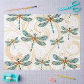 Quirky Dragonfly Muster in Aqua und Gold Seidenpapier (Basteln)