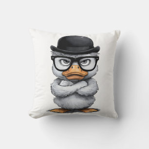 Quirky Duck Portrait mit Brille und Hut Kissen