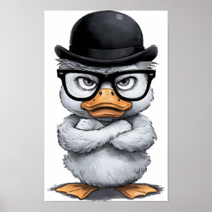 Quirky Duck Portrait mit Brille und Hut Poster