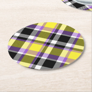 Quirky Eclectic Boho Nonbinary Karo Stolzflagge Runder Pappuntersetzer