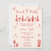 Quirky Einzigartiger handgezeichneter Bridal Brunc Einladung (Vorderseite)