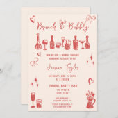 Quirky Einzigartiger handgezeichneter Bridal Brunc Einladung (Vorne/Hinten)