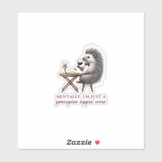 Quirky Einzigartiger Porcupine Sippin Weinheber Aufkleber (Blatt)